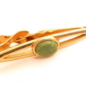 VTGGreen Jade Gemstone Signed Swank Gold Tie Clip